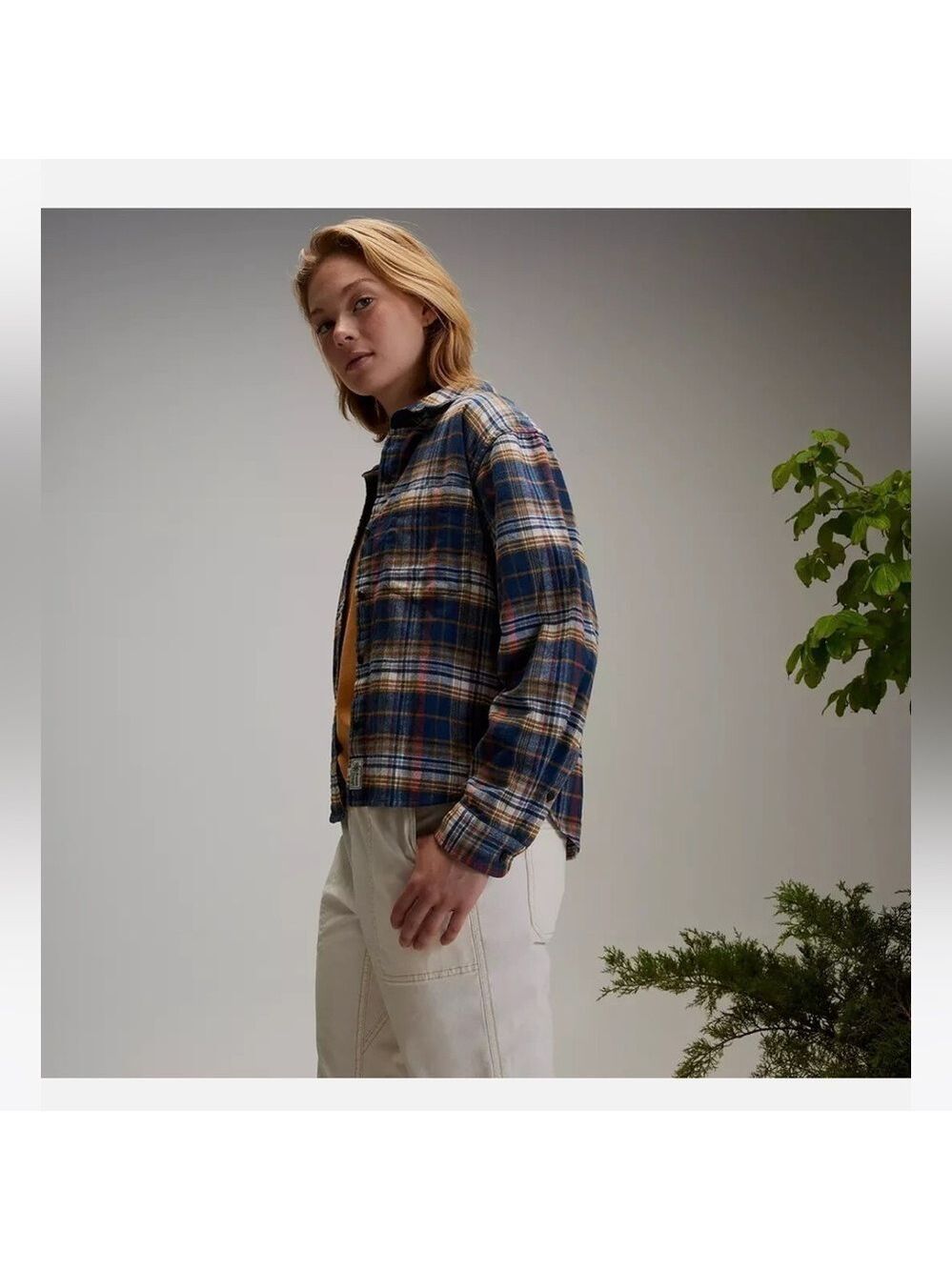Alpine Design Womens Flannel XL Navy Brown Plaid - Picture 3 of 7